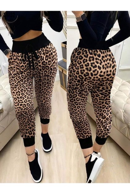 Leopard Pattern High Waist Trousers