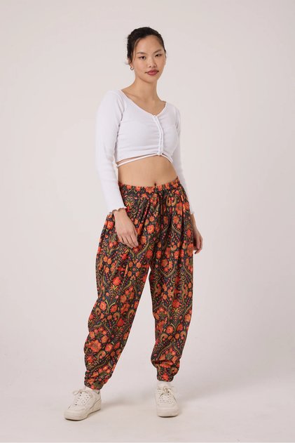 Women's Street Style Printed Crinkled Sports Harem Pants