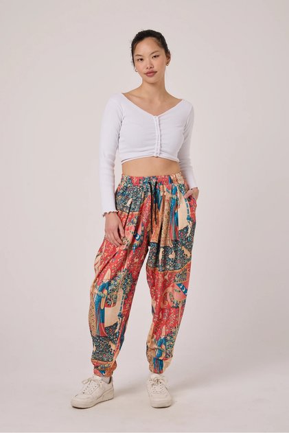 Women's Street Style Printed Crinkled Sports Harem Pants