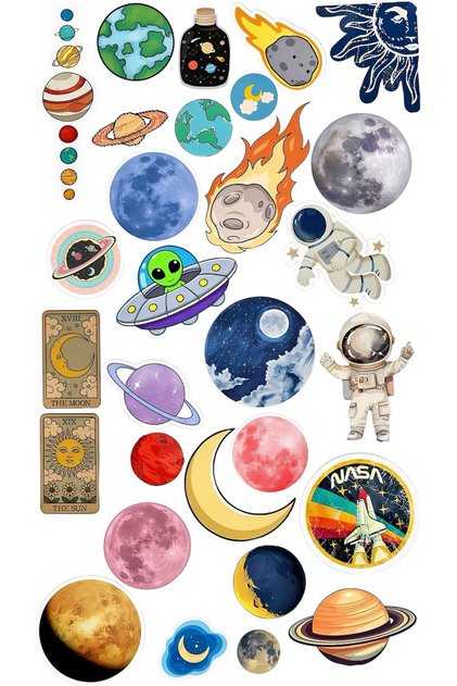 22X30 cm Space Themed Sticker Set – Nasa, Planets, Astronaut & Alien Laptop Stickers