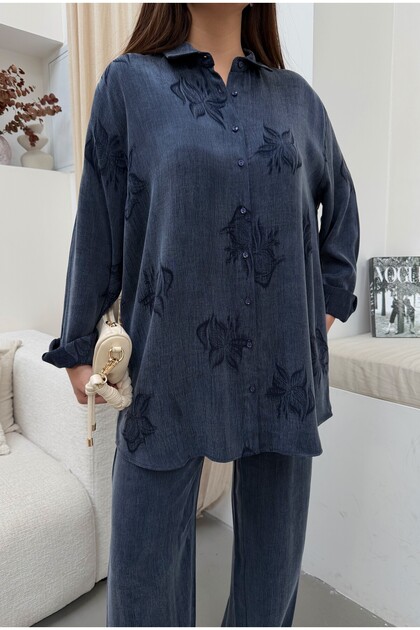 Women's Lyocell Jacquard Fabric Oversize Tirl Tirl Shirt