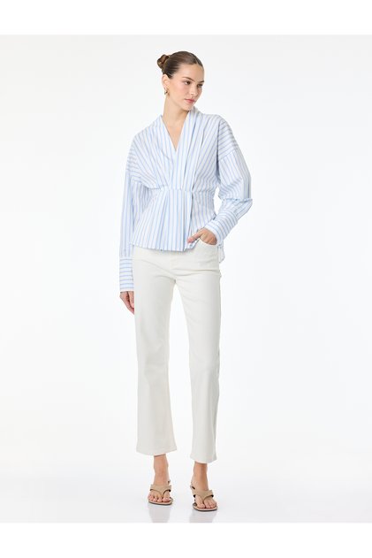 Regular Waist Slim Fit Cotton Buttoned Short Spanish Flare Pants - Kick Flare Jeans