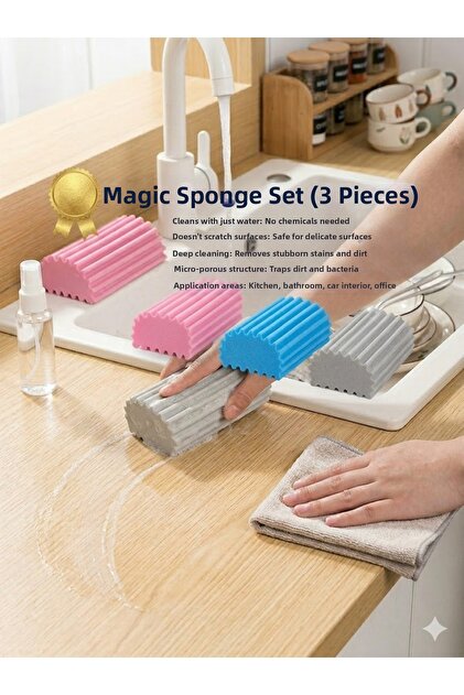 3 Pieces Multi-Purpose Cleaning Detail Sponge, Water Absorbent and Dust Removal Sponge, Moisture Magic Sponge