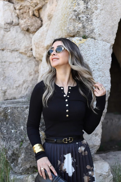 Black Placket Button Blouse