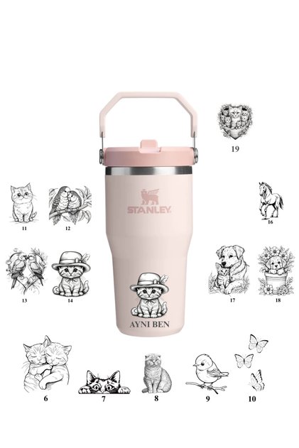 Kişiselleştirilmiş The IceFlow Flip Straw Pipetli Termos Bardak 0,60 Özel Tasarım ve İsimli Rose