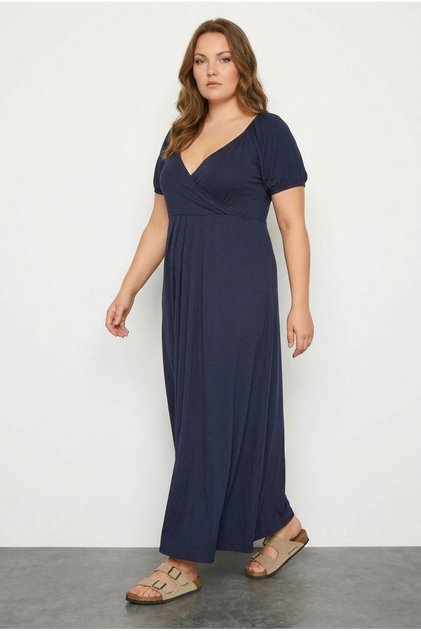 Plus Size Low-Cut V-Neck Lycra Viscose Dress with Elastic Waist 302970