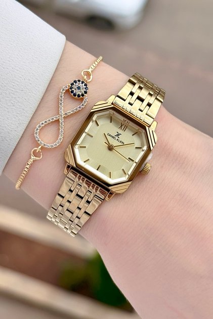 Dial Yellow Cord Gold Color 2 Years Warranty 23 mm Square Women Wristwatch and Bracelet