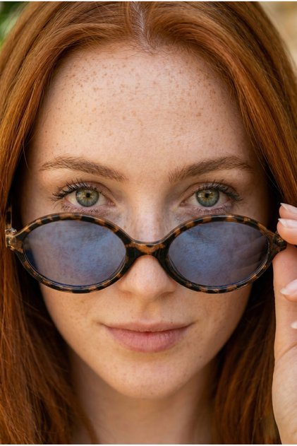Miuw Leopard Sunglasses Oval Blue Glass Colored