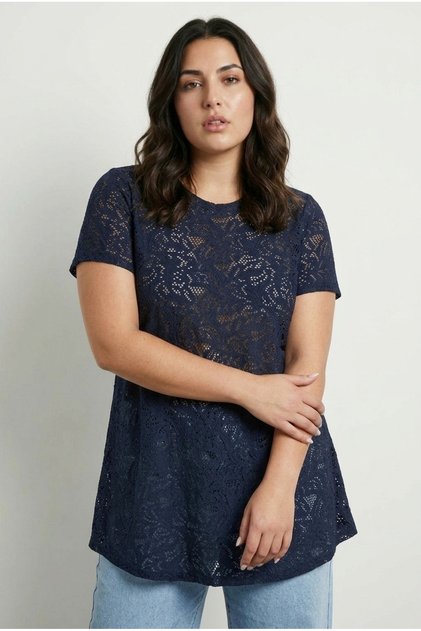 Plus Size V-Neck Short Sleeve Unlined Lycra Lace T-Shirt 304095