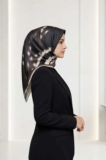 Geometrik Çizgili Ceylan Desenli Soft Pamuk Eşarp