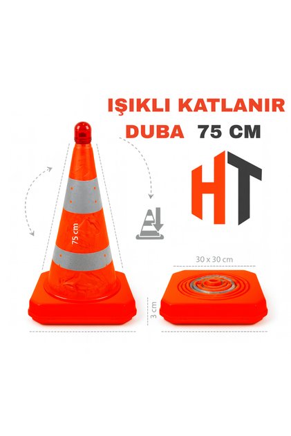 Katlanabilir Duba 75 cm - Katlanabilir Kolay Kurulum Işıklı Flaşörlü Reflektörlü Duba