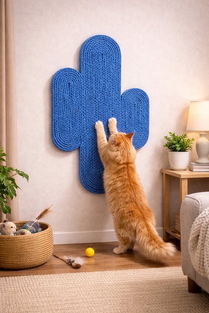 100% Organic Blue Thread Sewn Cat Scratching Mat, Natural, Non-Dismantleable, Pet-Friendly