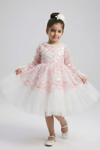 Girl's Tulle Ruffle Design Special Occasion Dress M00793 Pink
