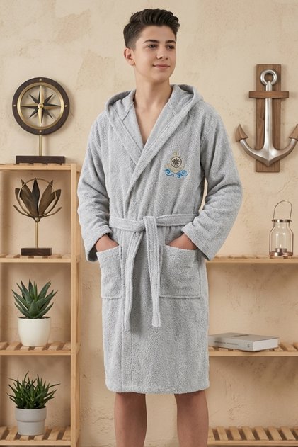 100% Cotton Hooded Young Children's Bathrobe, Pack of Belt Unisex