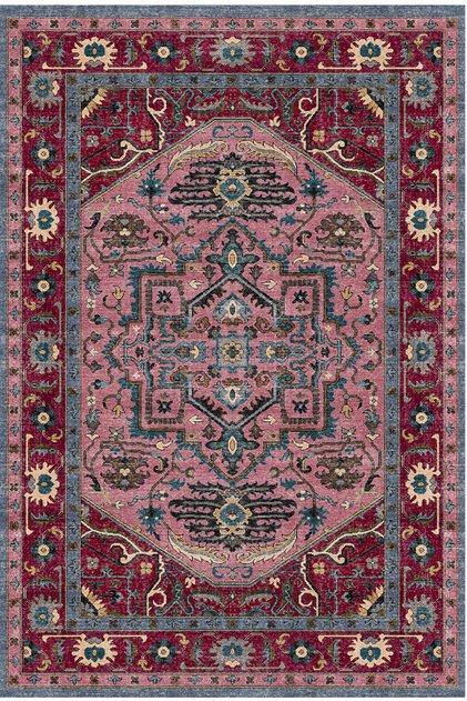Bohemian Authentic Patterned Burgundy Pink Decorative Carpet – Non-Slip Base 2218