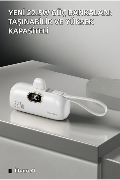 1500mAh Mini Powerbank - Taşınabilir Acil Durum Şarj Cihazı iPhone Lightning ve Type-C Uyumlu