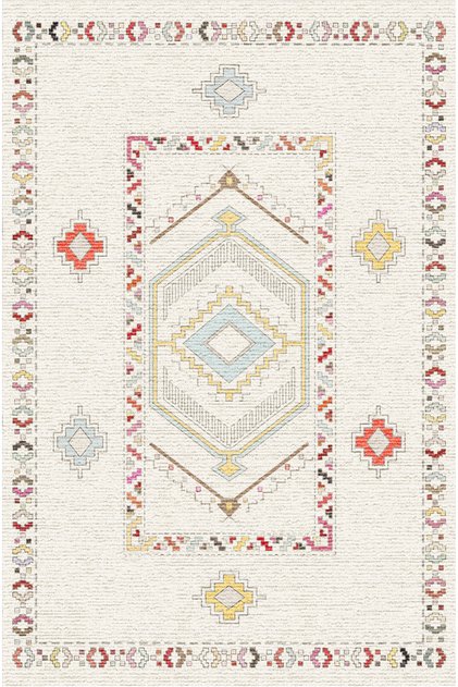 Cream Background Ethnic Geometric Patterned Modern Rug Pastel Colored Decorative Living Room Carpet 2128