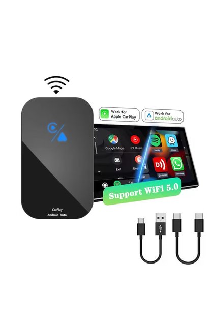 Adaptor auto wireless 2 în 1, conexiune automată Plug and Play, Bluetooth 5.0, WiFi