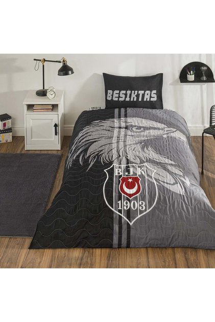 Licensed Quilted -Beşiktaş Fan- Single 4-Season Duvet Cover Set with Elastic Sheets