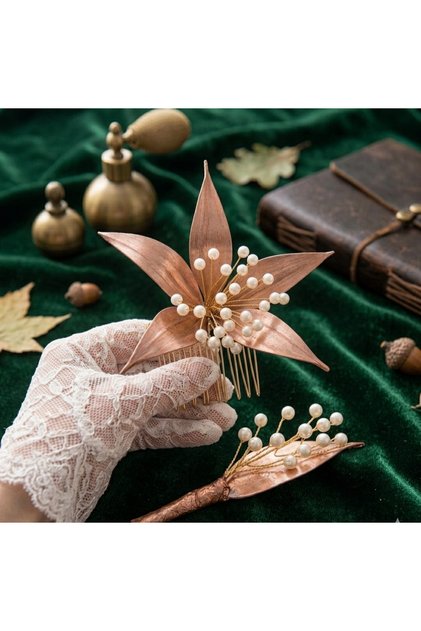 Flower Model Rosegold Bride Hairpin and Groom Boutonniere-Bride Hairpin-Comb Hairpin-Hair Accessory