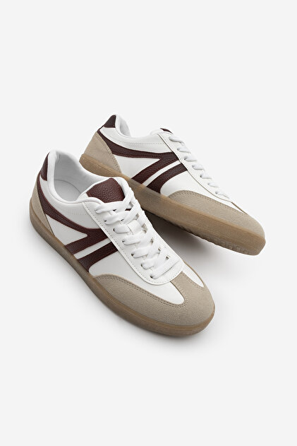 Marjin Kadın Sneaker Bağcıklı Düz Taban Spor Ayakkabı Tiyone Bordo
