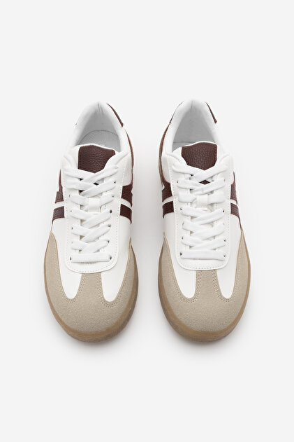 Marjin Kadın Sneaker Bağcıklı Düz Taban Spor Ayakkabı Tiyone Bordo