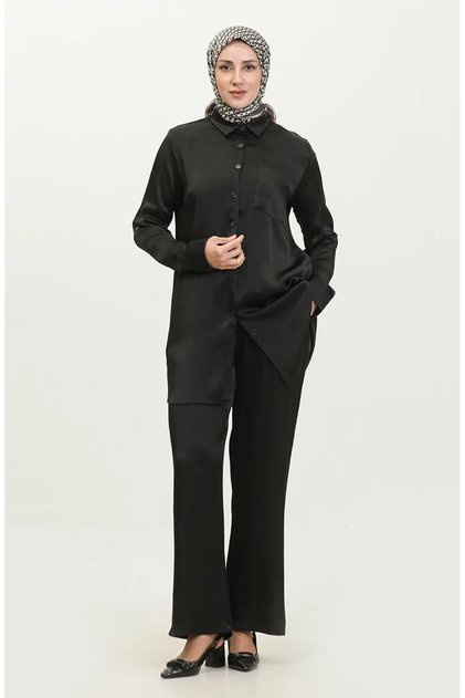 Patterned Tunic and Pants Two-Piece Set 2260-02 Black/ Cobalt