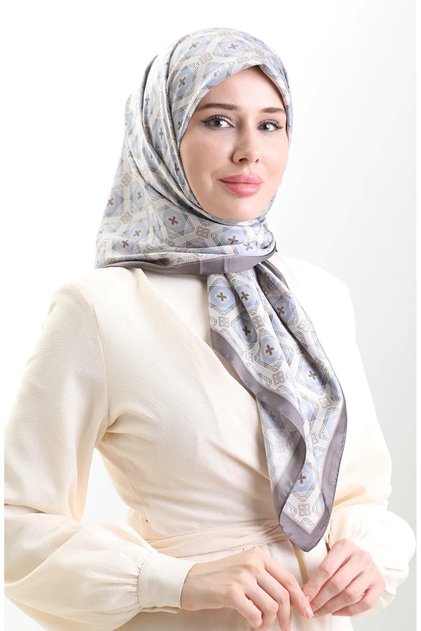 Eșarfă din raion cu modele geometrice Karaca 82021-01 Albastru nurcă