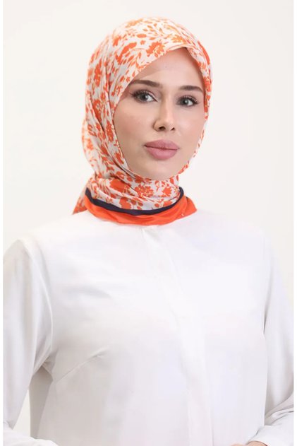 وشاح ناعم منقوش 70261-06 برتقالي أزرق داكن