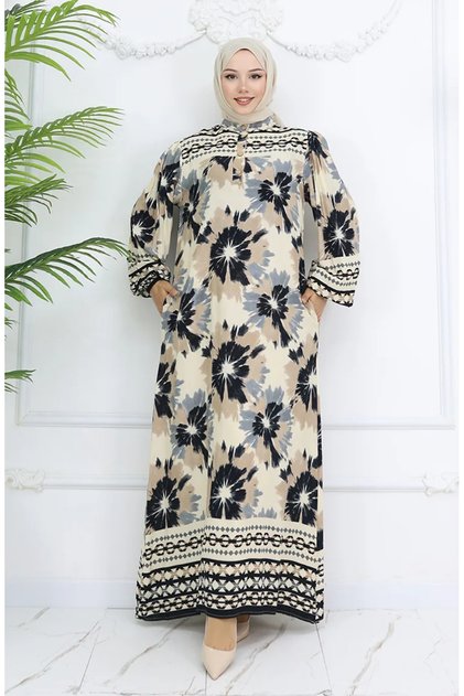 Viscose Fabric Patterned Buttoned Dress 2001-03 Beige Black