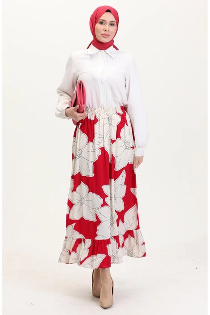 Viscose Fabric Elastic Waist Ruffle Skirt 2012E-02 Fuchsia