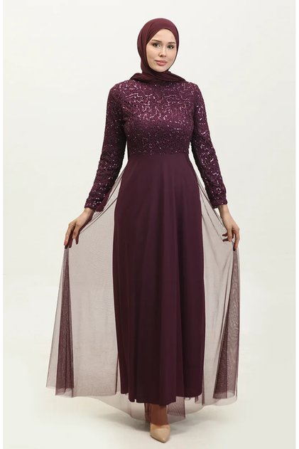 Lace belted evening dress 5353a-13 plum