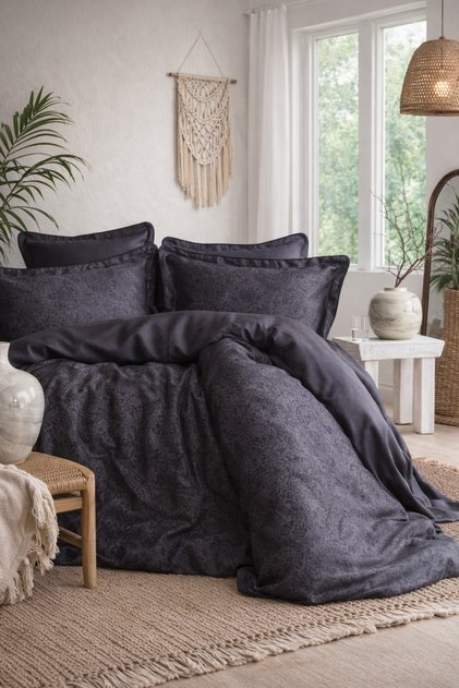 Satin Duvet Cover Set Double Size Lady Anthracite