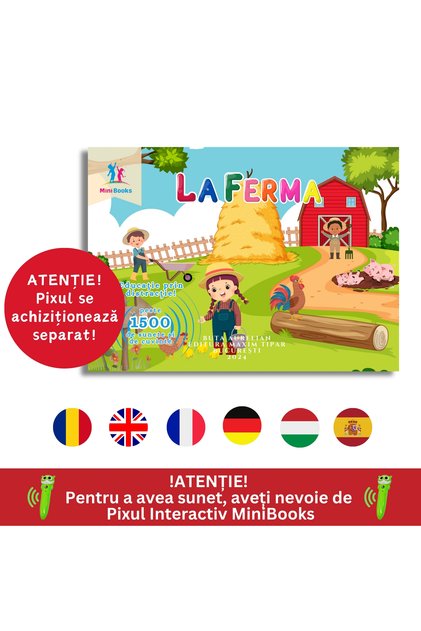 Carte interactiva cu sunete - La Ferma - Animalele Domestice în 6 Limbi -