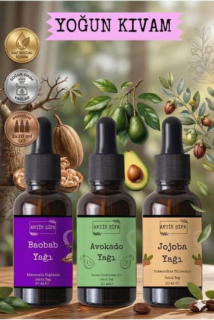 Anti-aging Besleyici Doğal Ve Saf Yağ Seti (baobab, Avakado, Jojoba Yağı) - 3 X 20 Ml