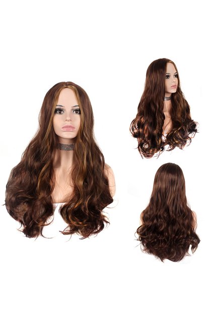 Middle Part Long Wavy Wig in Mixed Brown