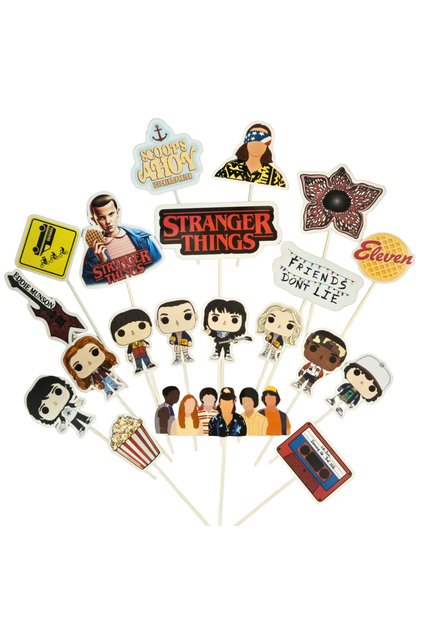 Decoratiune topper tort carton, tematica Strangers Things, aniversare - 20 piese