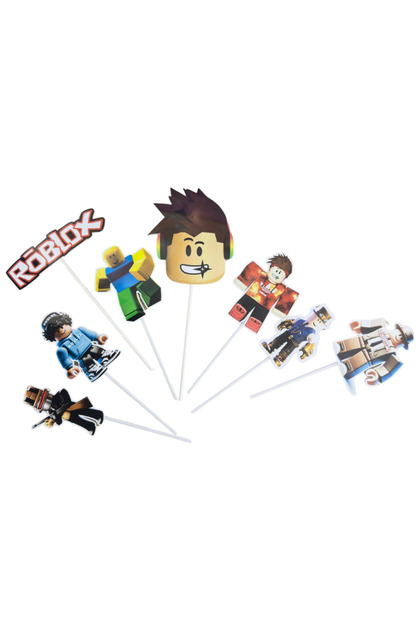 Χάρτινη διακόσμηση για τούρτα, με θέμα το Roblox, για γενέθλια - 8 τεμάχια