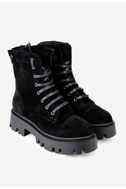 Ghete dama negre din piele intoarsa cu detaliu elastic