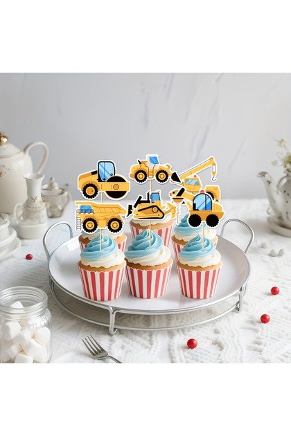 48 Pieces Construction Themed Cupcake Toppers Engineering Vehicle Party Decor