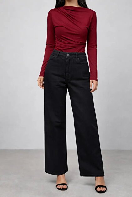 Black Wide Leg Stretch Jeans