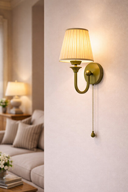 Khaki Wall Sconce | Decorative Modern Bedside Lamp, Chain Lighting E27 - Electric