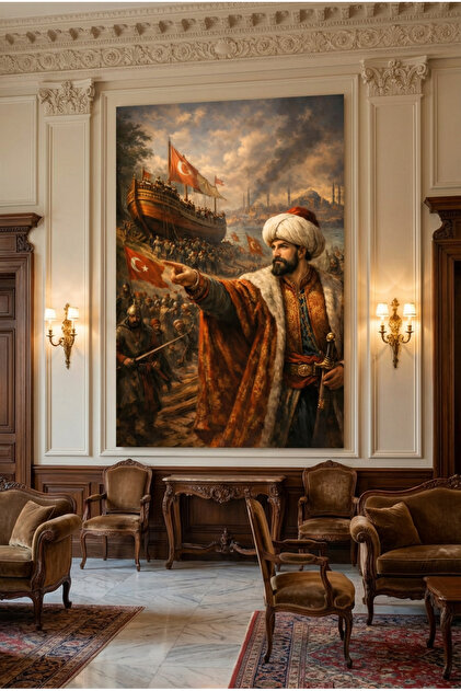 Fatih Sultan Mehmet Gemilerin Karadan Yürütülmesi Tablosu – İstanbul’un Fethi Kanvas Duvar Dekoru