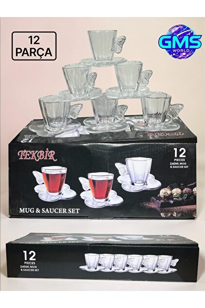 12 PARÇA 240 ML KELEBEK MODEL ÇAY BARDAĞI TAKIMI
