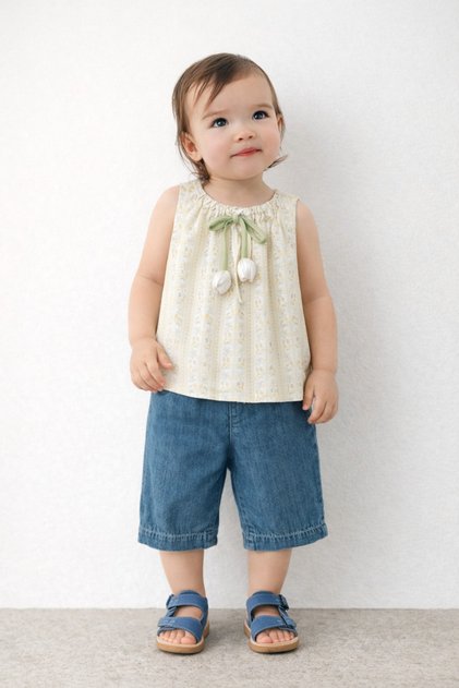 Girl's 2-Piece Set Collar Detailed Blouse Denim Trousers Casual Special Occasions Holiday Wear