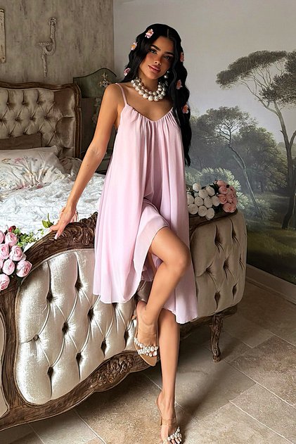 Pudra Isobel Askılı Tül Midi Elbise ATE-3503