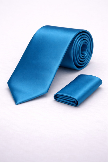 Dark Blue Satin Tie & Handkerchief Set