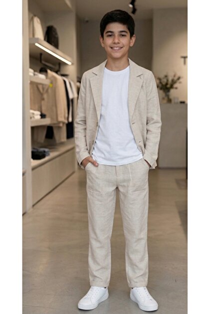 Men's Three-Piece Linen Suit Jacket Pants T-Shirt Summer Seasonal Linen Suit