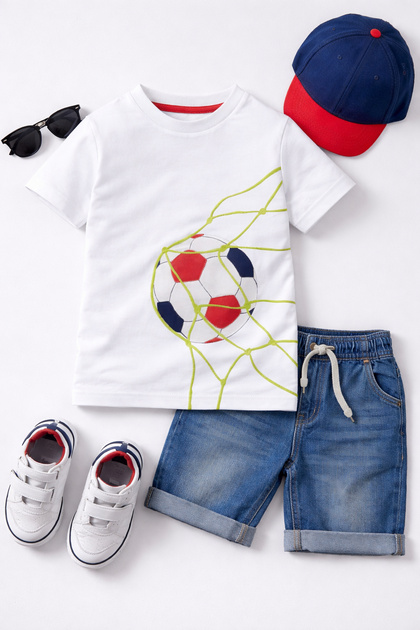Football Themed Unisex Kids T-Shirt – Cotton Energetic Design Casual T-Shirt