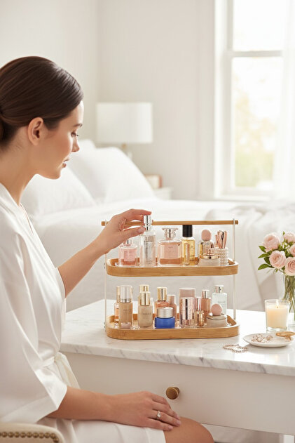 Kezze 2 Katlı Bambu Kozmetik Organizer – Parfüm & Makyaj